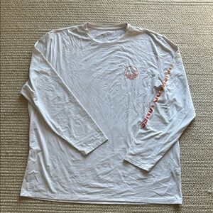 White Long Sleeve Performance Tee with Red Accents